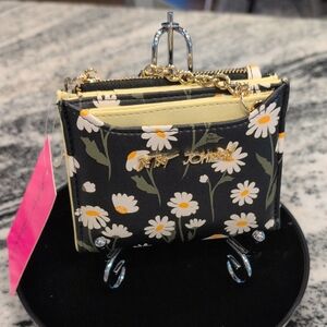 Betsey Johnson Black Daisy Mini Wallet with Yellow Trim